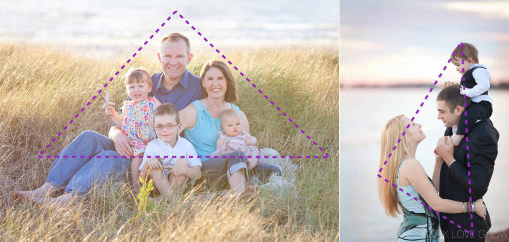 posando retratos familiares con formas de fotos triangulares