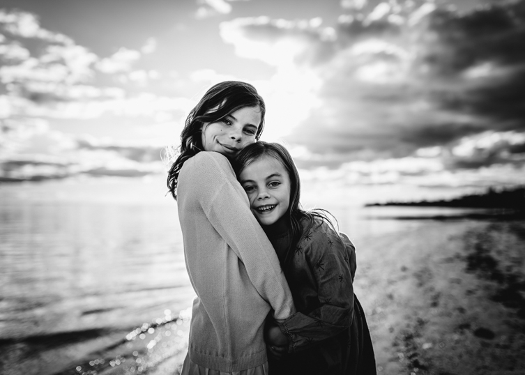 black and white photo of two little girls