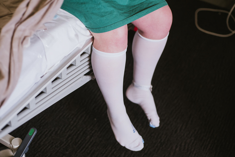 woman with surgery socks on