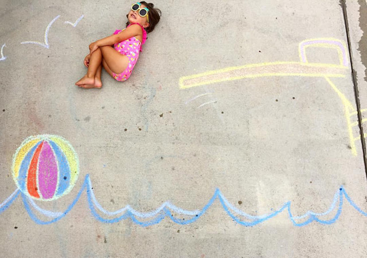 sidewalk chalk pictures of girl jumping off a diving board