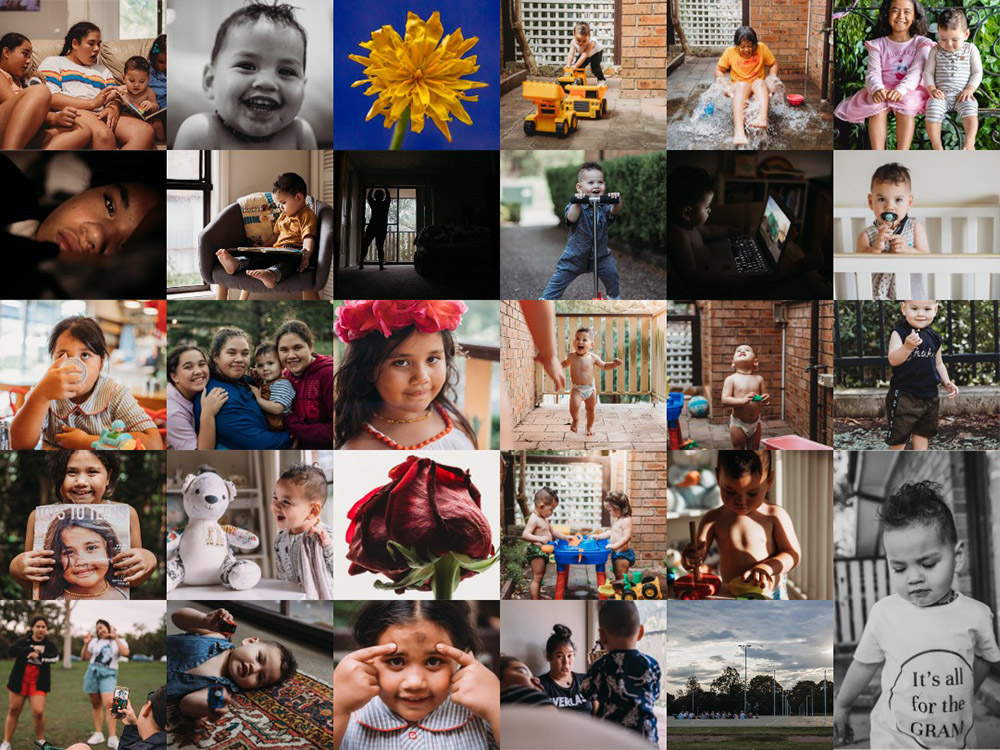 collage of photos of children and flowers