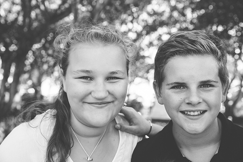 black and white portrait of girl and boy
