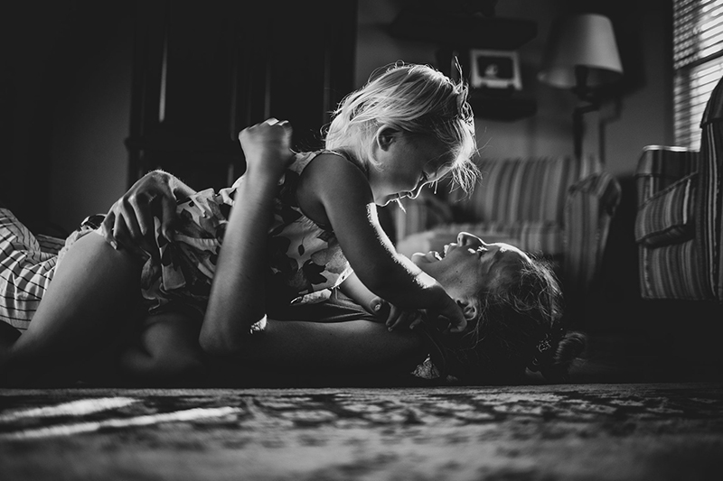 mother and child shot in low light