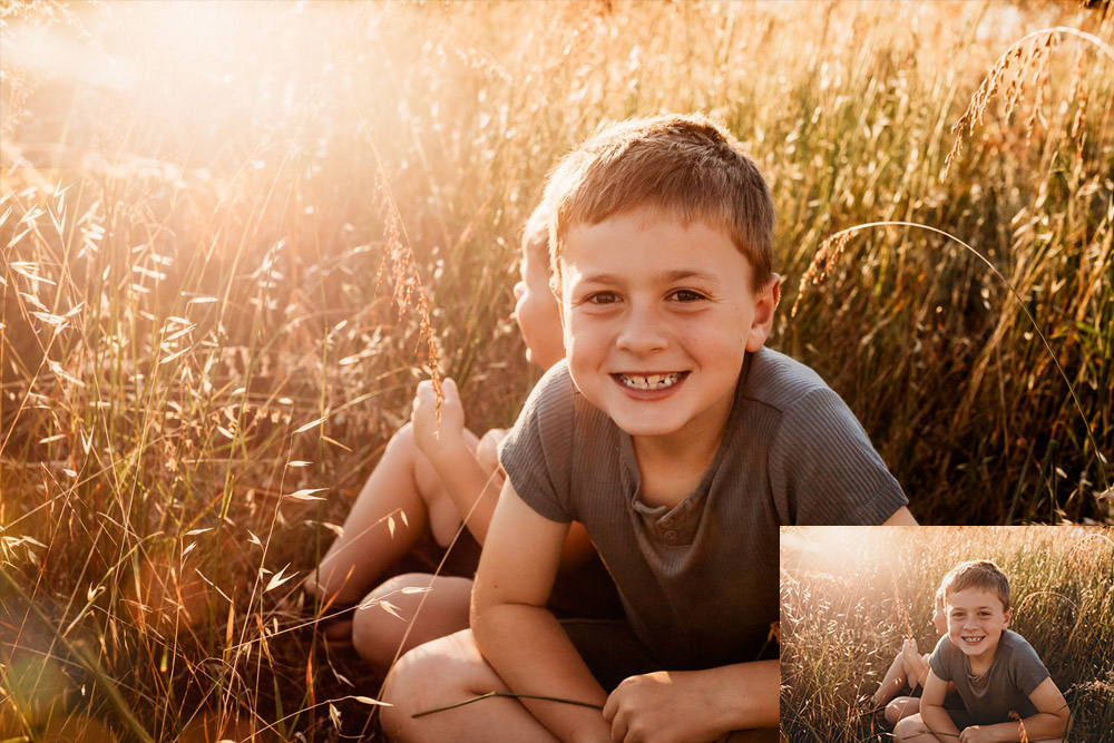 portrait photoshop edits for little boys in field