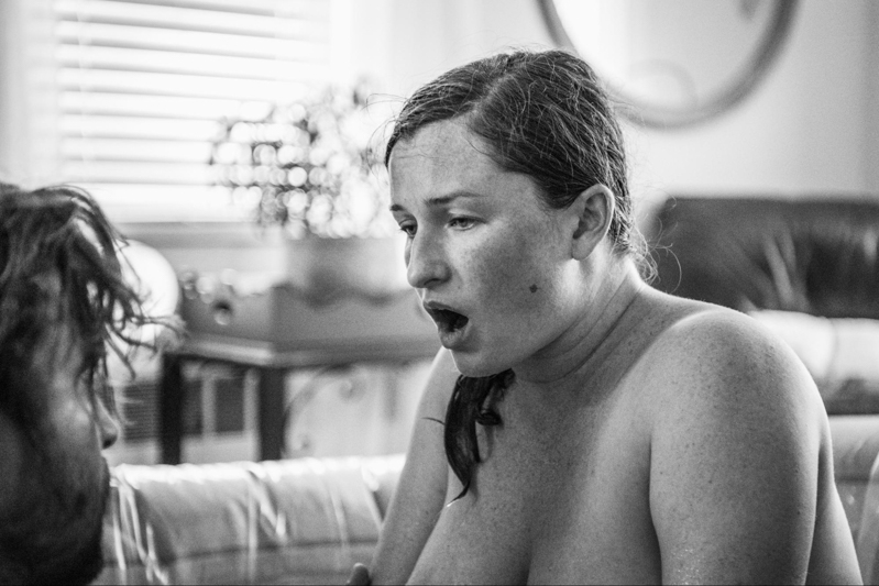 black and white portrait of woman in labour