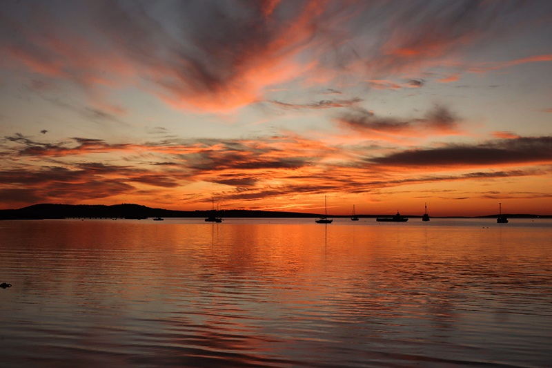golden pink sky landscape photo water boats clouds