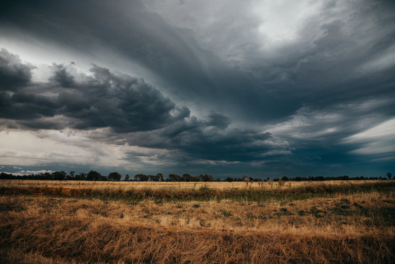 stormy skies over farm