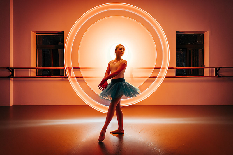 female dancer in studio light painting